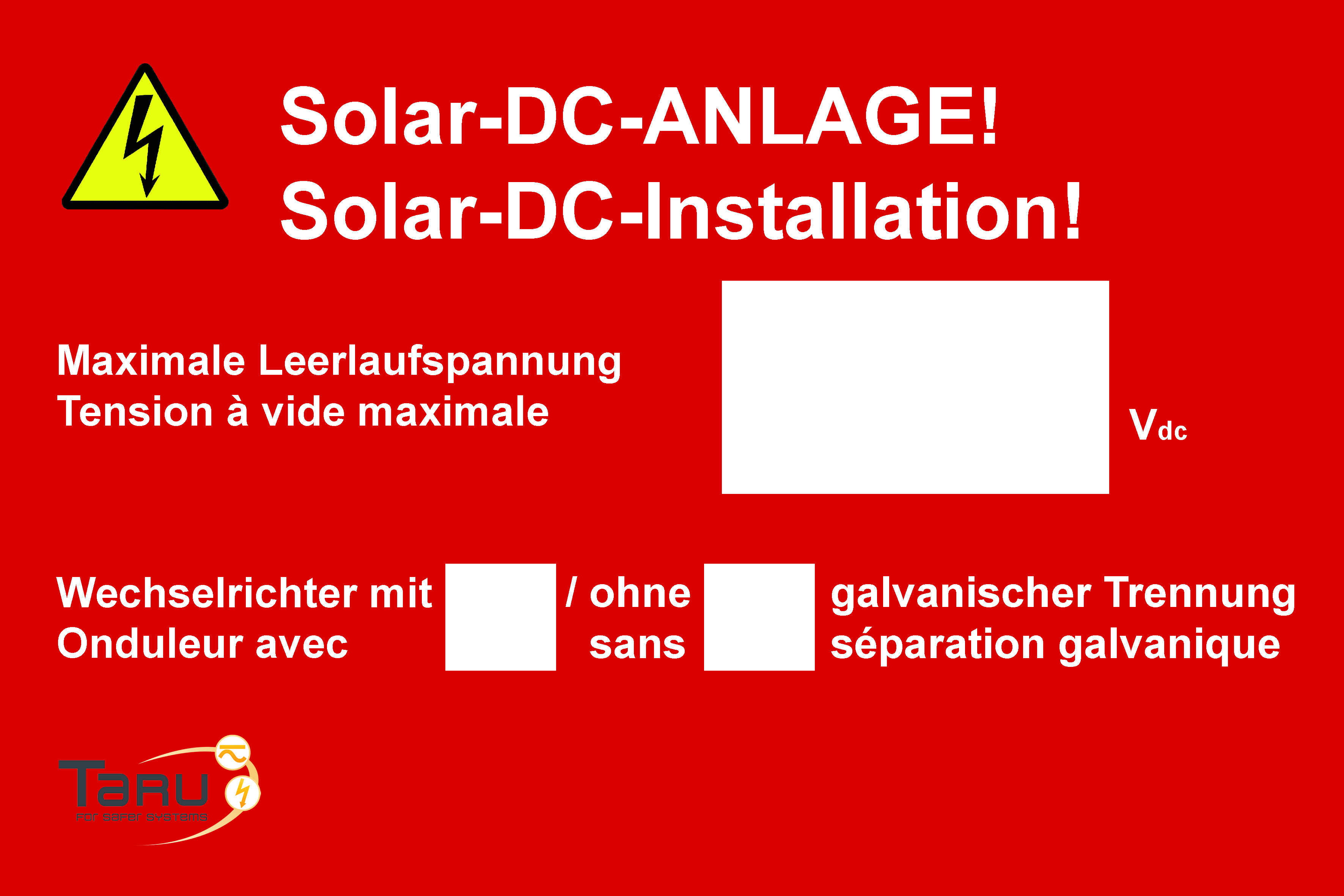 Etiketten "Solar DC-Anlage